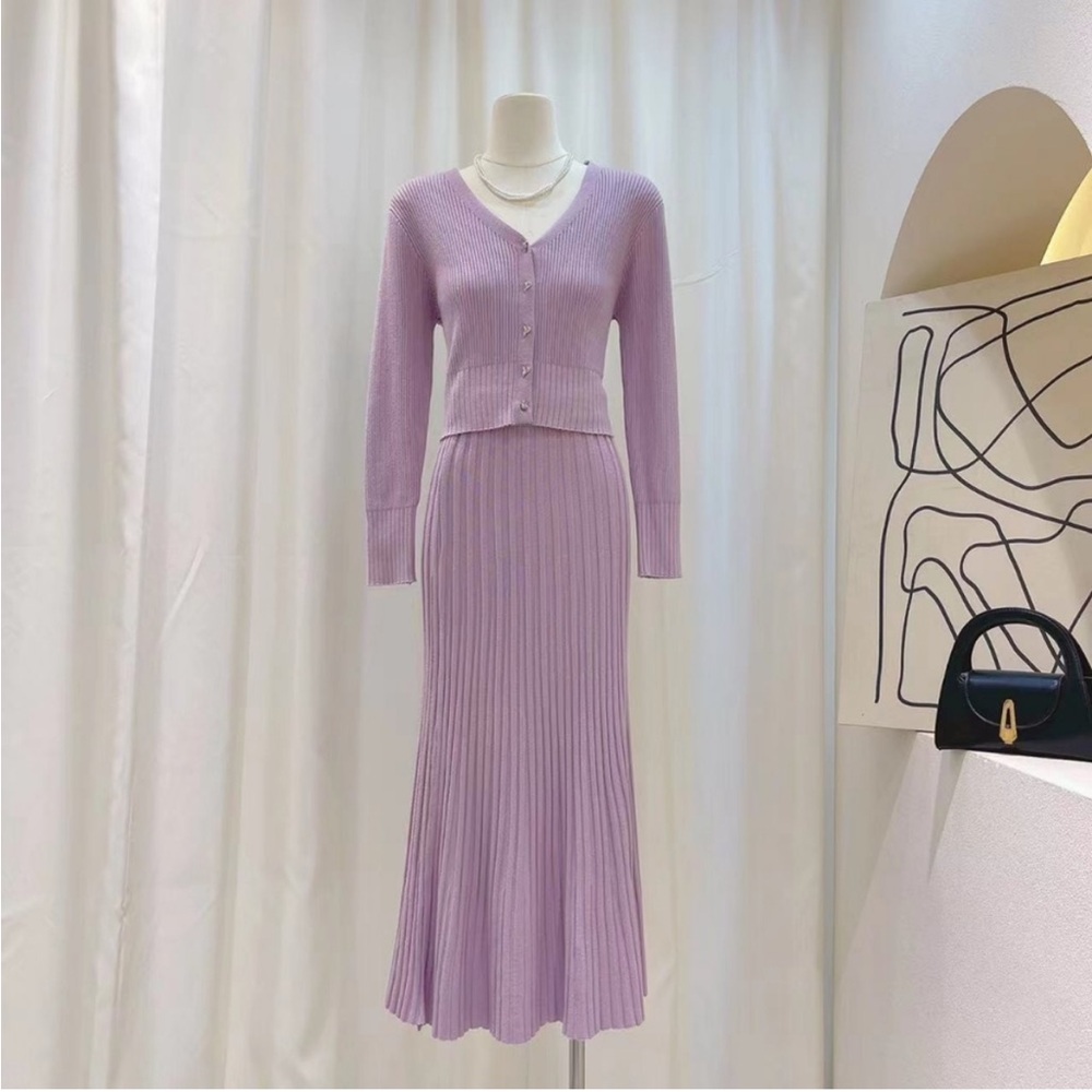 Lavender Knit Suit: Top + Skirt